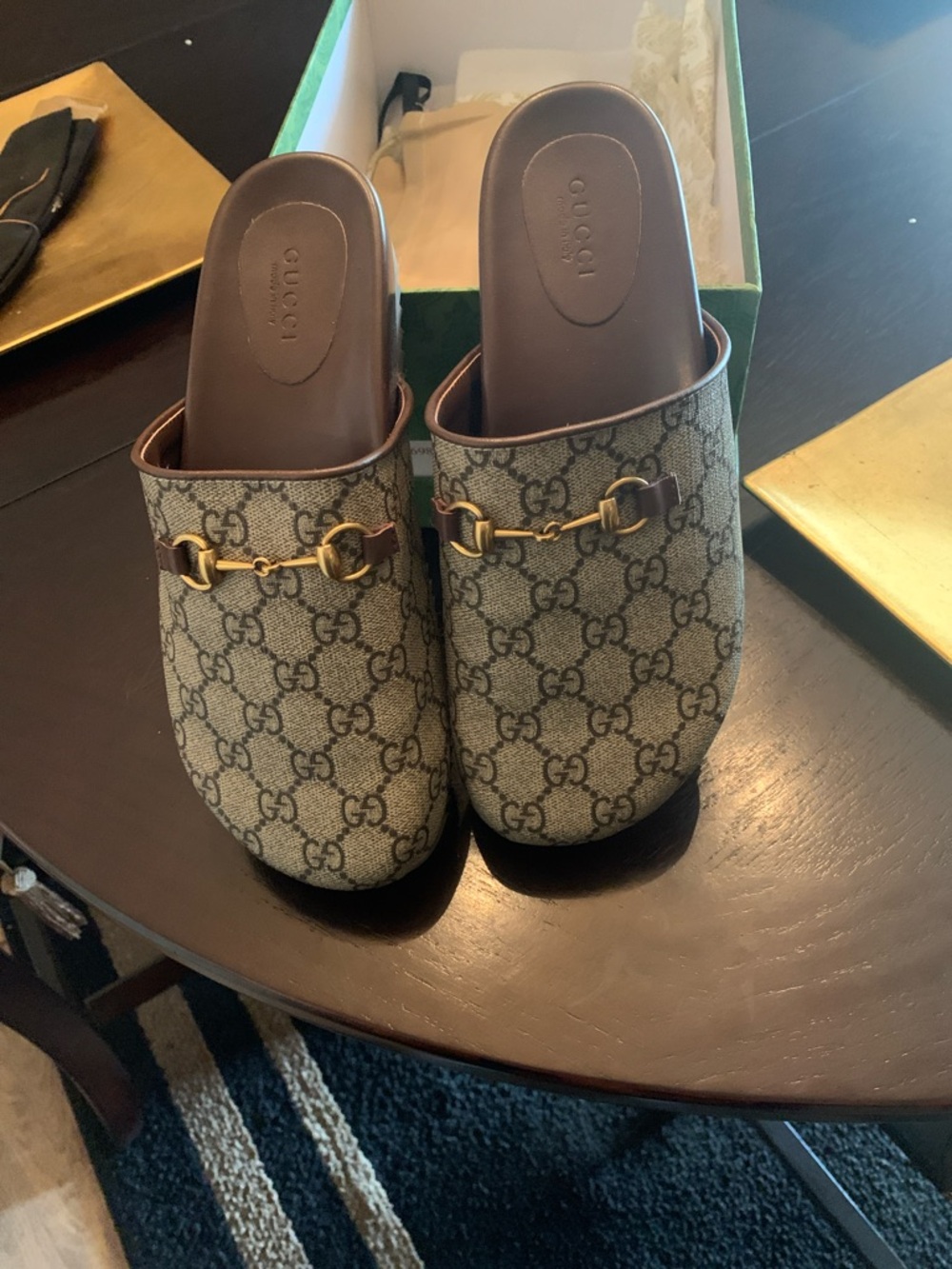 Gucci Beige/Brown GG Canvas Horsebit Mules